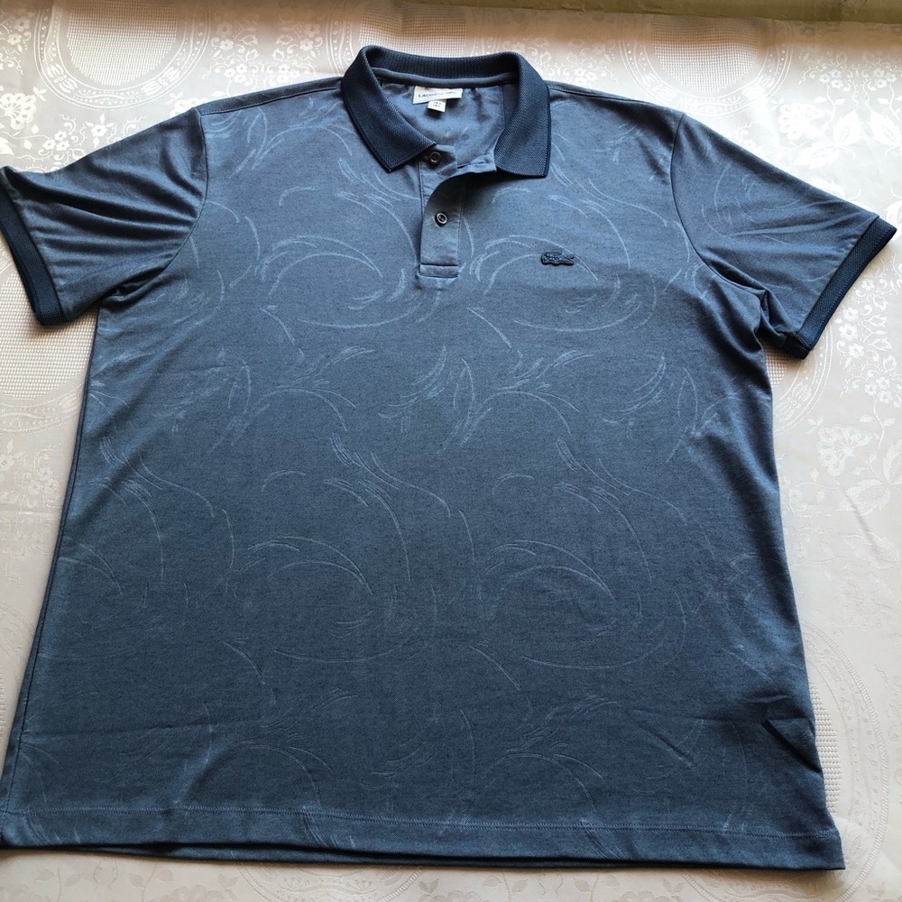 Lacoste Blue Jacquard Floral Knit Men’s Size 5 (L) Short Sleeve Polo Shirt Golf